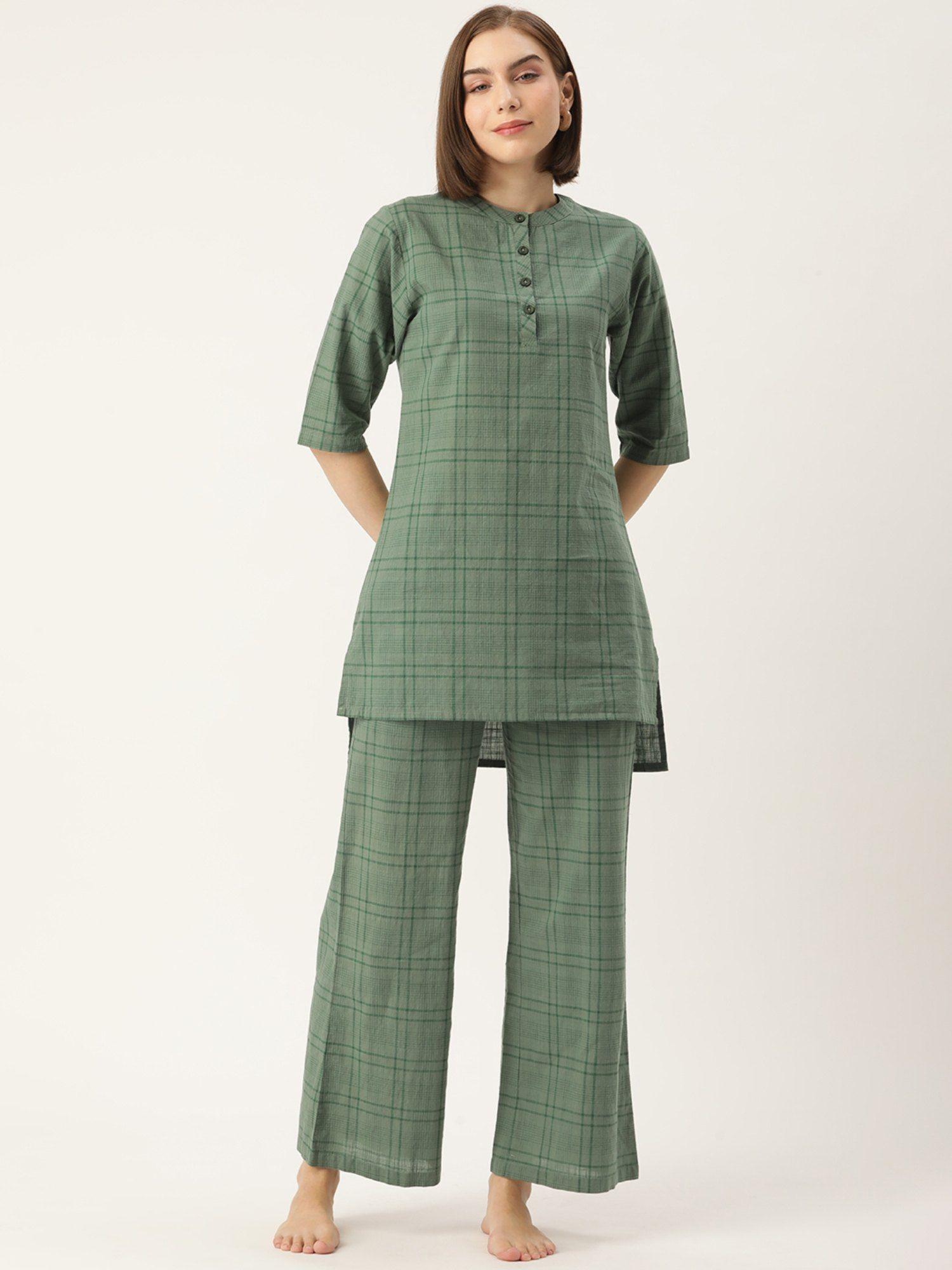 checked green kurta & palazzo (set of 2)