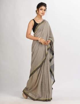 checked handloom saree with tassels