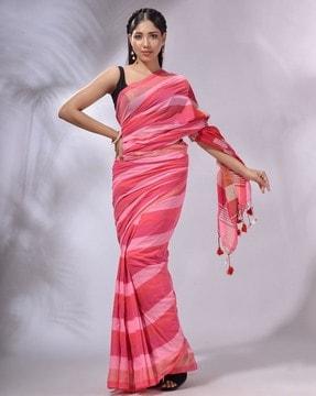checked handwoven saree with tassels