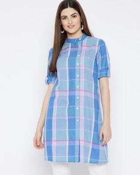 checked high-neck tunic