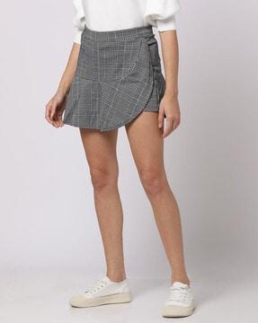 checked high-rise flared skirt