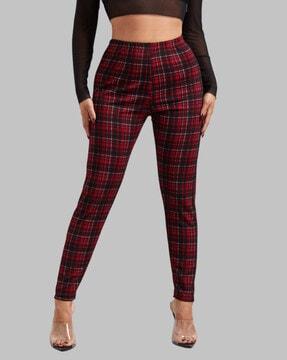 checked high-rise jeggings