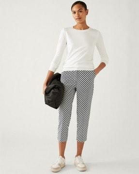 checked high-rise slim fit trousers