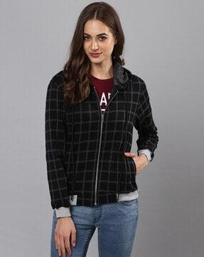 checked hooded jacket