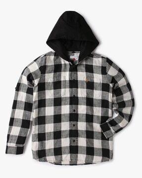 checked hooded shirt