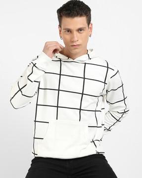 checked hooded sweatshirt with kangaroo pockets