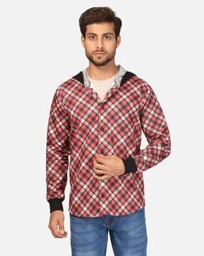 checked hooded sweatshirt