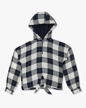 checked hooded top