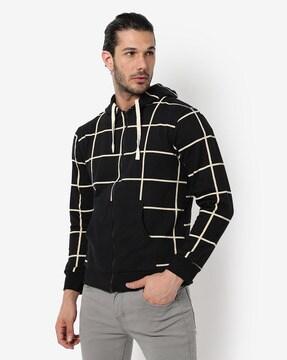 checked hoodie sweatshirt with kangaroo pockets