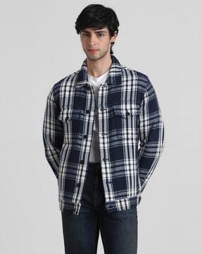 checked jacket with flap pockets