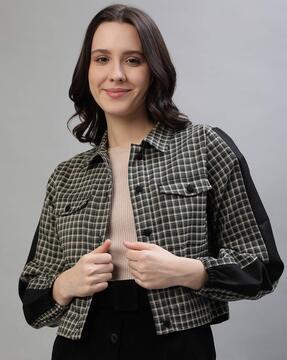 checked jacket with flap pockets