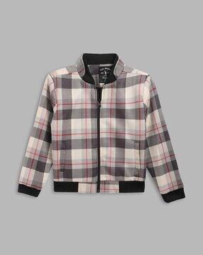 checked jacket with zip closure