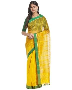 checked jamdani saree with tassels