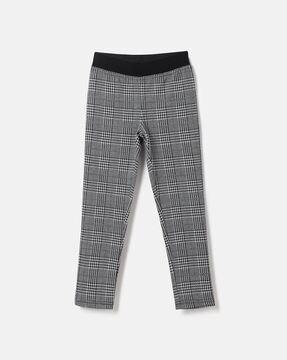 checked jeggings with elasticated waist