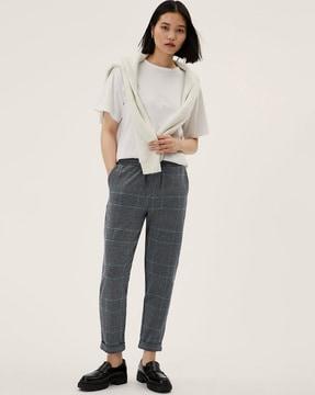 checked jersey tapered trousers