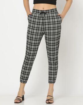 checked joggers with drawstring