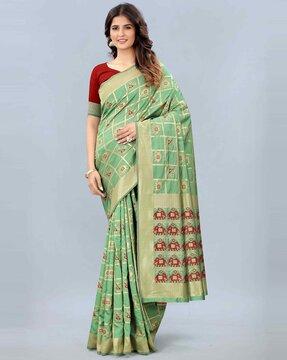 checked kanjeevaram saree with contrast border