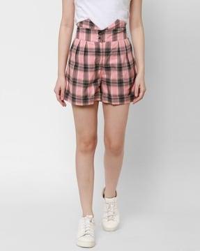 checked knit shorts with insert pockets