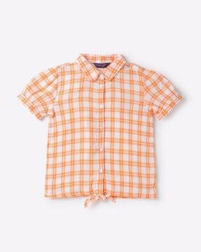 checked knot-front shirt