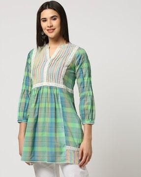 checked laced straight tunic