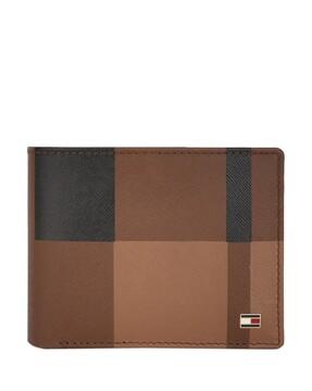 checked leather bi-fold wallet