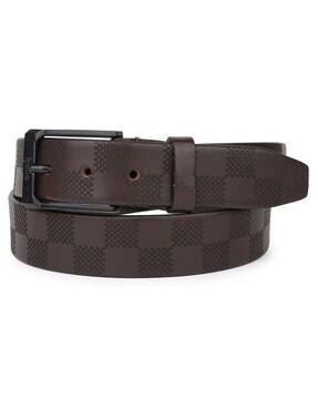 checked leather slim belt