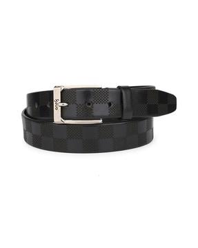 checked leather slim belt