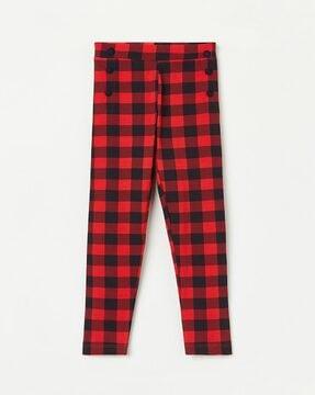 checked leggings with elasticated waist