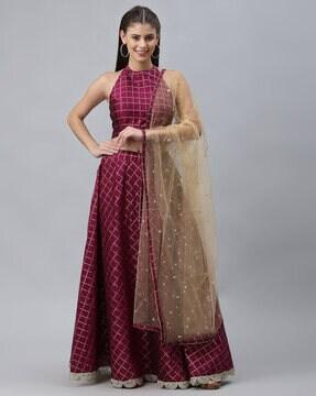 checked lehenga choli set with dupatta