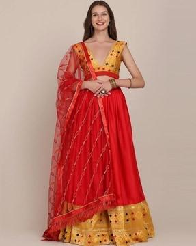 checked lehenga choli set with dupatta