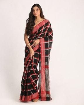 checked linen handloom saree