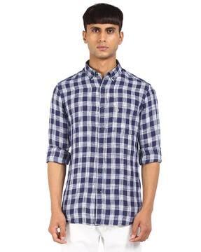 checked linen shirt with patch pocket