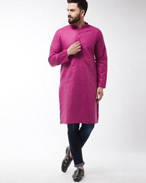 checked long kurta with insert pockets