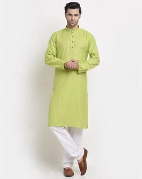 checked long kurta with mandarin collar