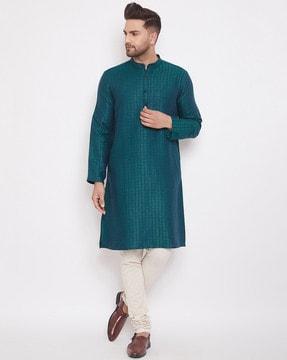 checked long kurta with patch pocket