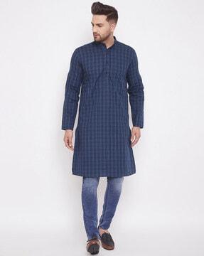 checked long kurta with patch pocket