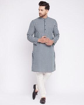 checked long kurta with patch pocket