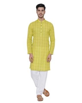 checked long kurta with side slits