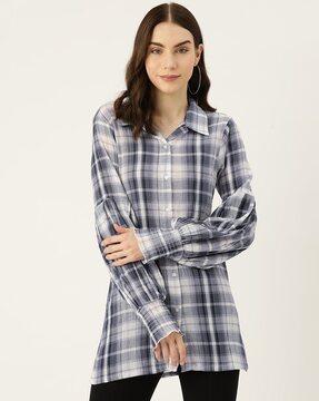 checked longline shirt-style top