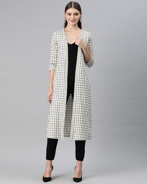 checked longline shrug with front-open