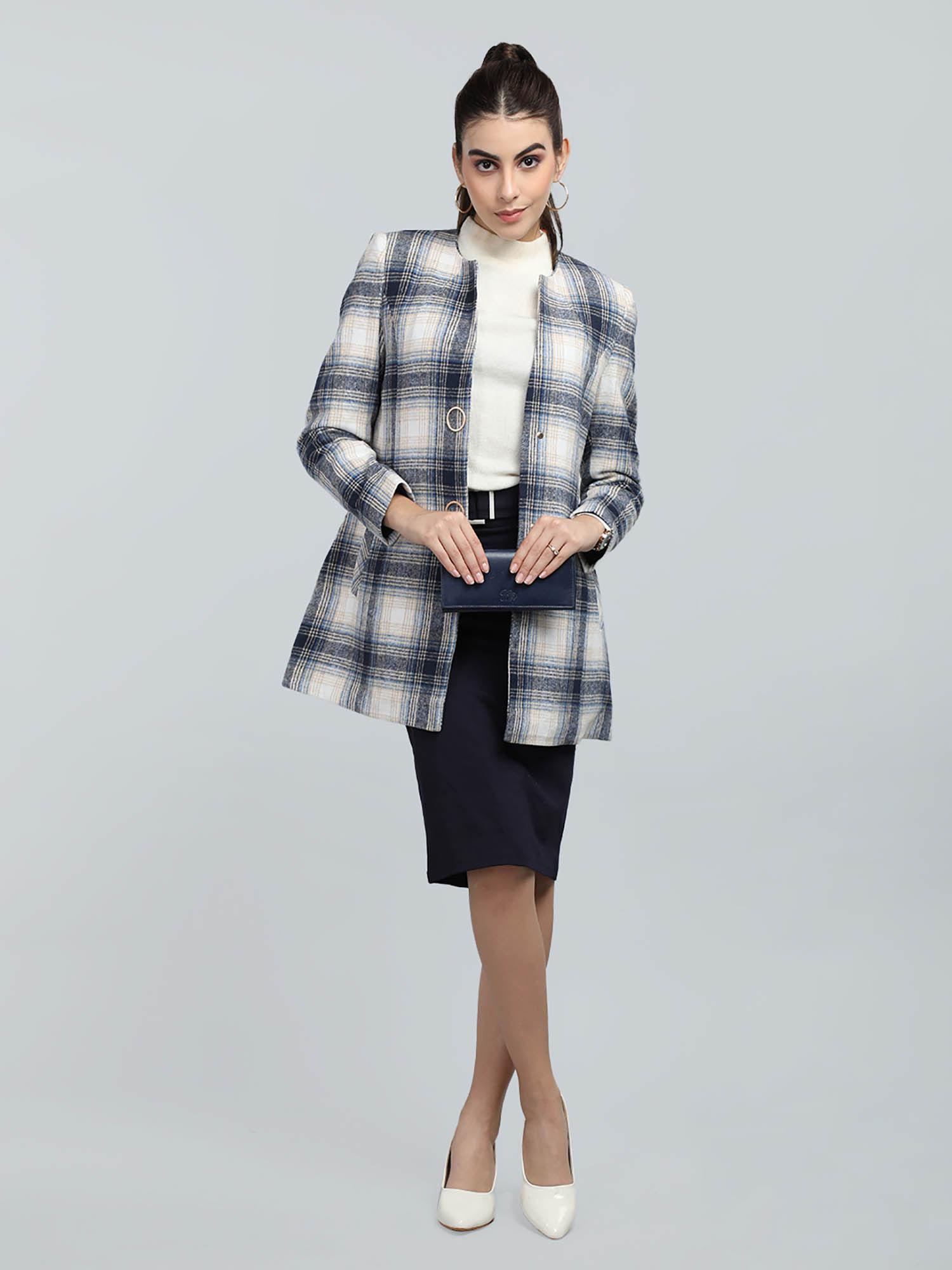 checked longline woolen coat