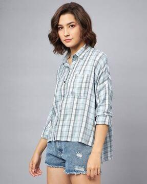 checked loose fit shirt with patch pocket