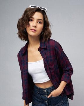 checked loose fit shirt with patch pocket