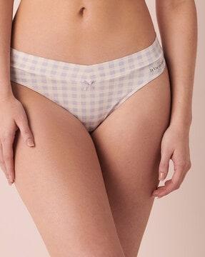 checked low-rise thong panties with elasticated waist