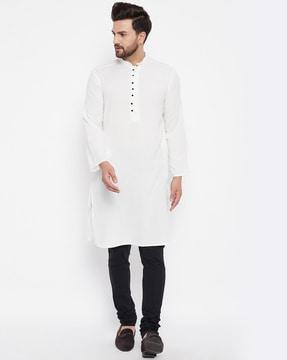 checked mandarin collar long kurta