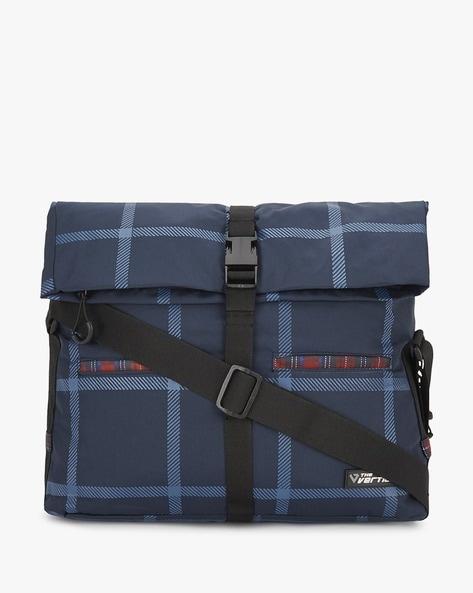 checked messenger bag with adjustable strap