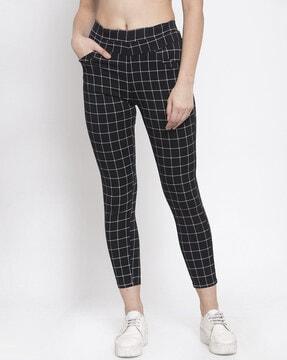 checked mid-rise jeggings