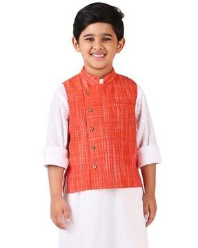 checked nehru jacket with mandarin collar