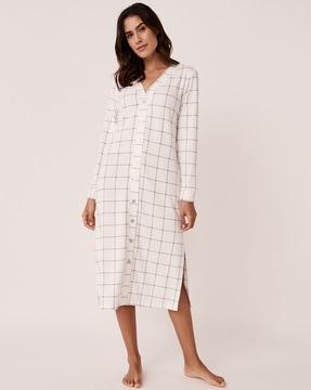 checked nightshirt with button-down detail