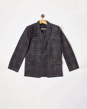 checked notched lapel blazer with flap pockets